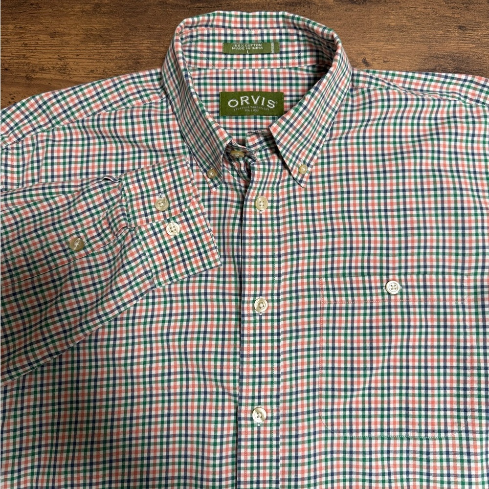 Orvis Men’s Large 100% Cotton Multicolor Tattersall Long Sleeve Button Shirt